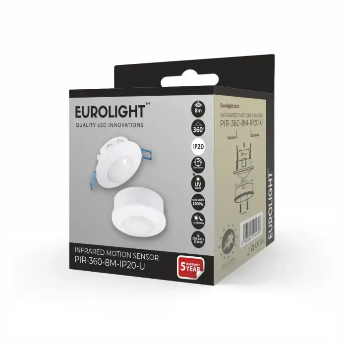 Judesio daviklis, PIR, 8m 2000W 360° IP20 virštinkinis/įleidžiamas Eurolight Foto 2