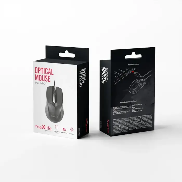Maxlife Home Office MXHM-01 optical mouse 1000 DPI 1,2 m black Photo