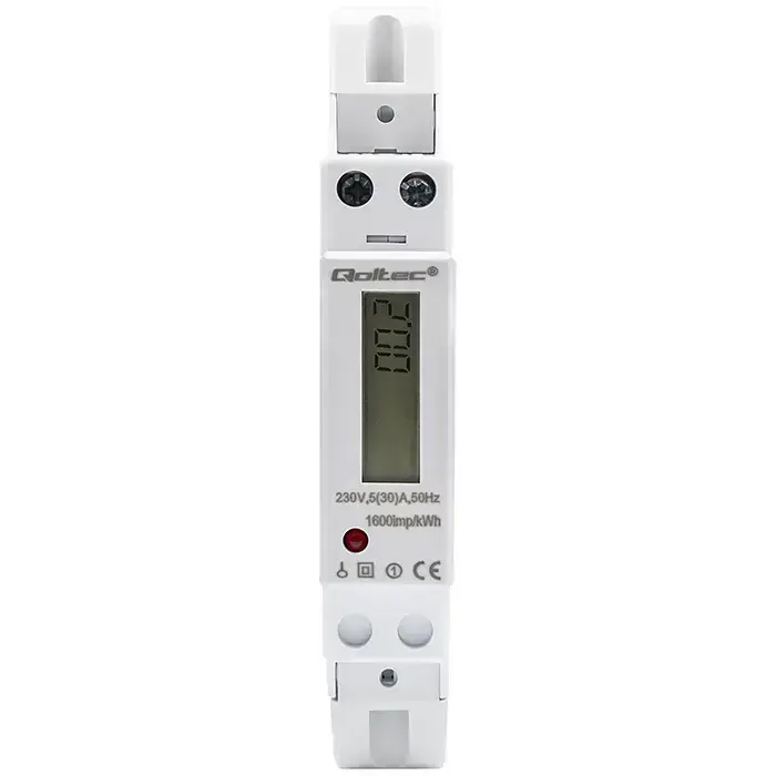 Qoltec Single-phase electronic meter | DIN rail energy consumption meter | 230V | 30A | LCD | 1P Фото num