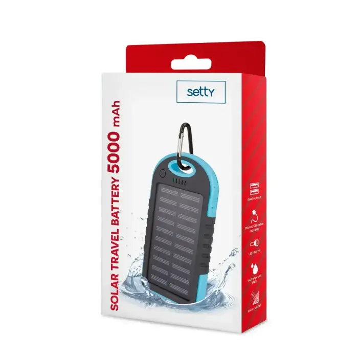 Setty solar внешний аккумулятор (powerbank) | 5000 mAh | Солнечная панель | синий Фото num