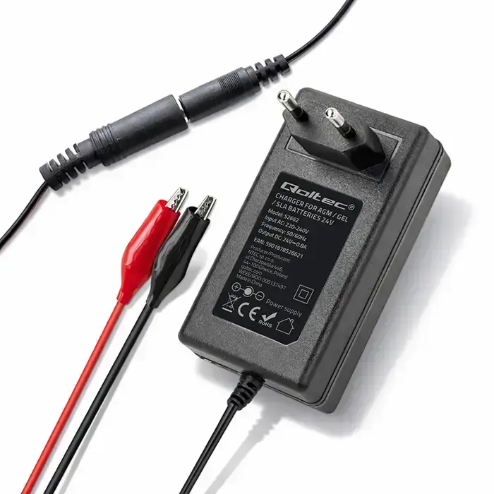 Qoltec Automatic charger for AGM GEL STD batteries | 24V charger | 19.2W | 5.5x2.1 | 1.8m cable Photo