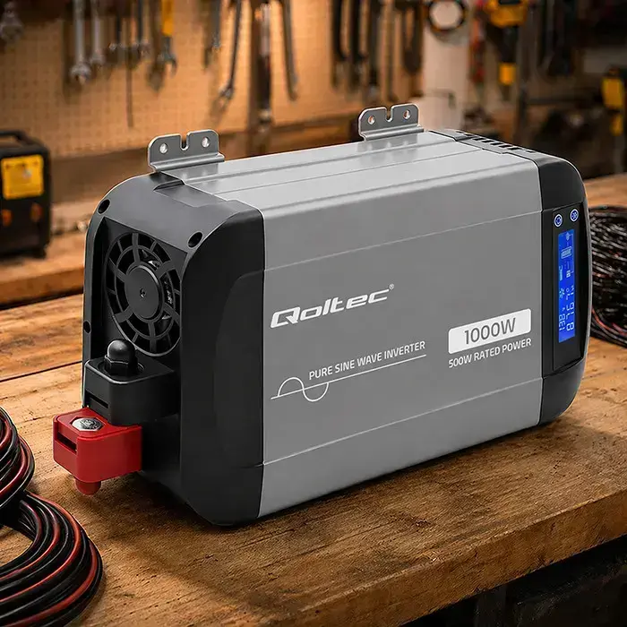 Qoltec Pure Sine Wave Inverter | 12V to 230V | 500/1000W | LCD | USB | USC-C | Compatible with LiFePO4 GEL AGM  Foto 7