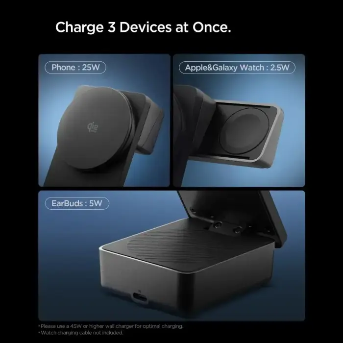SPIGEN EF323MQ ESSENTIAL 3IN1 MAGNETIC MAGSAFE WIRELESS CHARGER 25W Qi2.2 BLACK Фото num