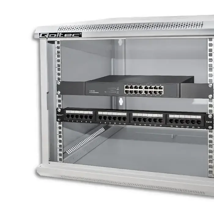 Qoltec RACK Cabinet 19" | 9U | 600 x 500 x 450 | Tempered doors | Hanging | Steel case | Lock | Grey Фото num