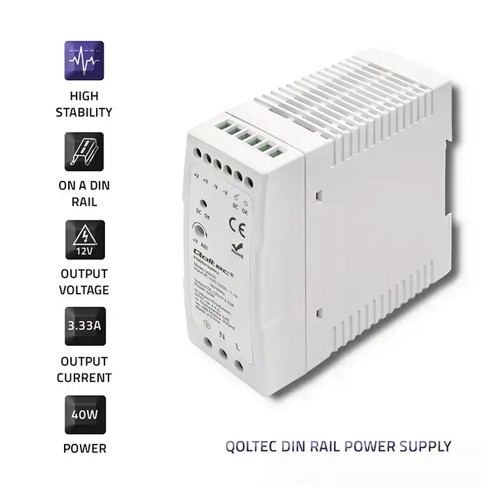 Qoltec DIN rail power supply | 40W | 12V | 3.33A | White | Slim Фото num