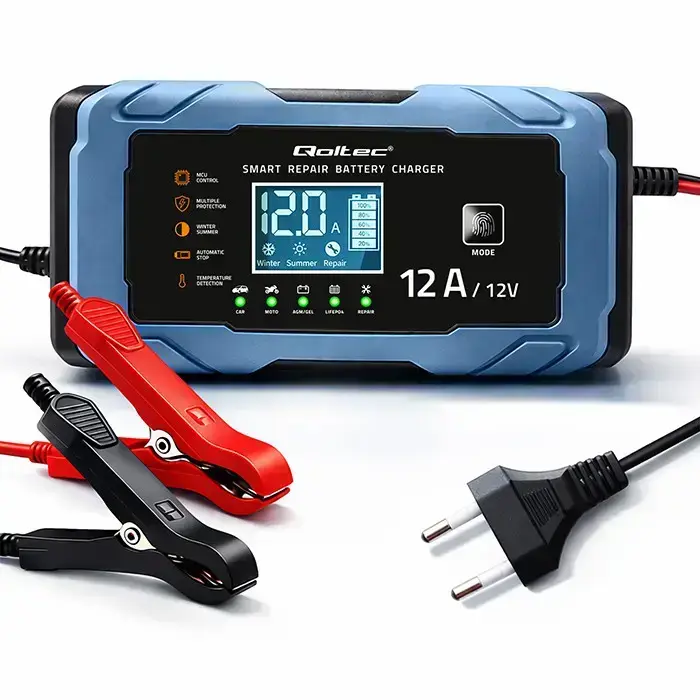 Qoltec Intelligent microprocessor charger 12V 12A | Rectifier with repair function | AGM GEL LiFePO4 | 9-stage charging  Photo