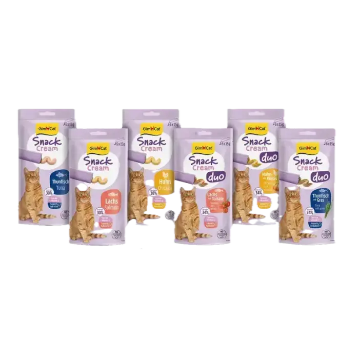 Gardumi kaķiem - GimCat SNACK CREAM DUO SALMON & TOMATO 6 X 15 G Photo