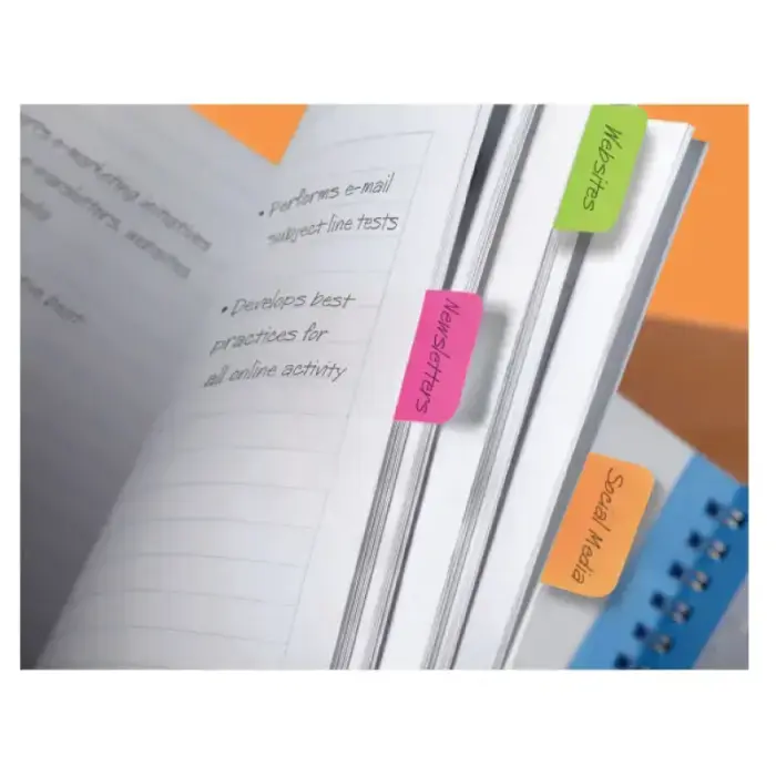 Pašlīpošie indeksi Post-it Strong sarkanā, dzeltenā un zilā krāsās Фото num