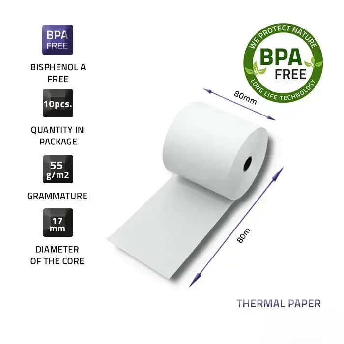 Qoltec Thermal roll 80 x 80 | 55g/m2 | 10pcs | BPA free Photo