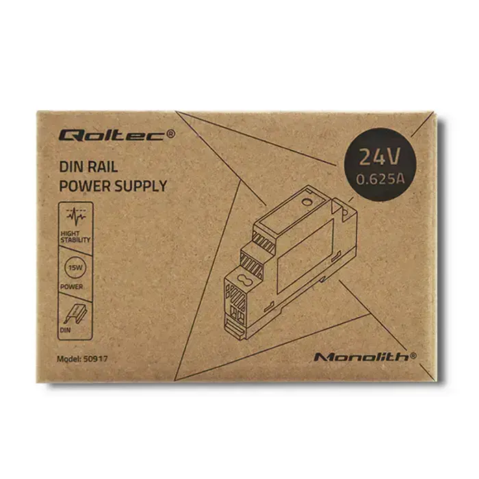 Qoltec DIN rail power supply | 15W | 24V | 0.625A | Gray Фото num