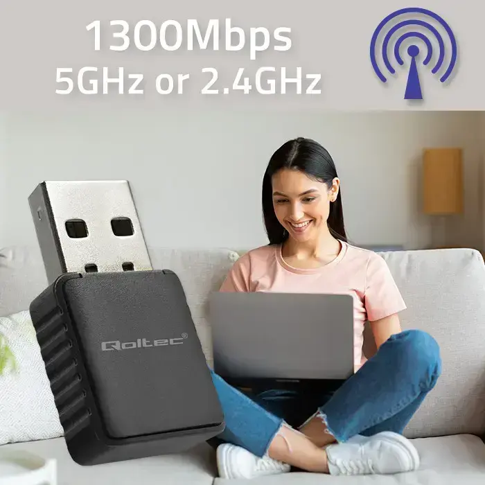 Qoltec Wireless Ultra fast DUAL mini WiFi adapter 2 x 2dBi  | Standard AC | USB 3.0 | 1300Mbps Фото num