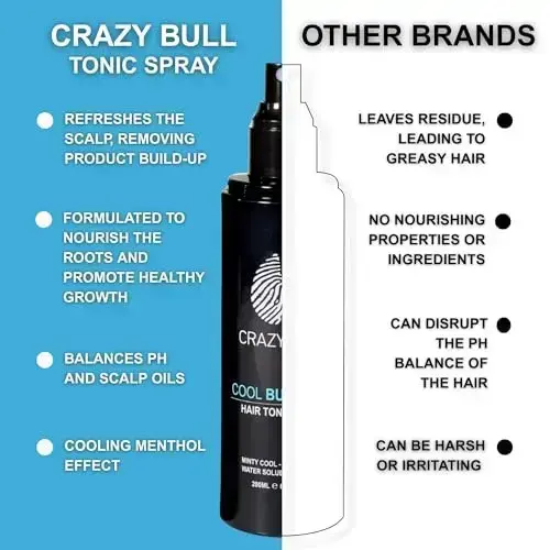 Crazy Bull Hair Tonic for Men - Cooling Hair Growth Spray with Castor Oil & Menthol - Hydrating Anti Frizz Heat Protection Spray for Oily & Dry Scalp  Photo