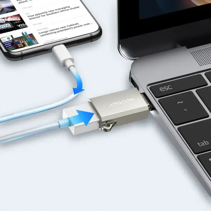 Joyroom S-H151 USB-C (male) | USB-A (female) Adapter with Lanyard Eyelet - Silver Фото num