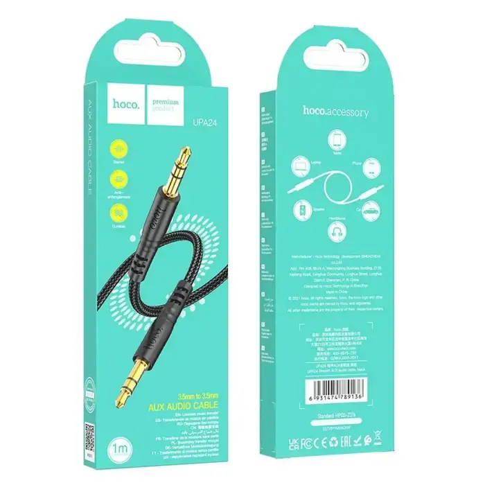 Cable AUX Jack 3,5 mm to Jack 3,5 mm Hoco 1 m UPA24 black Photo