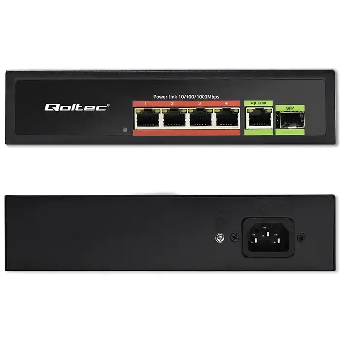Qoltec FAST Ethernet PoE SWITCH 4x RJ45 PoE 1x RJ45 Uplink 1x SFP | 65W | 1000 Mb Foto 16