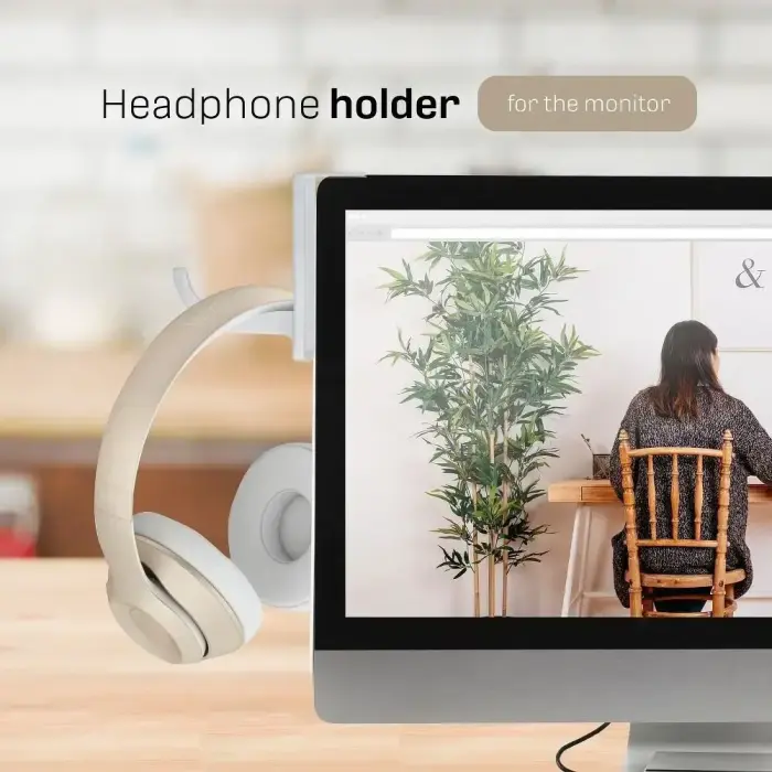 Headphone holder for the monitor white Photo