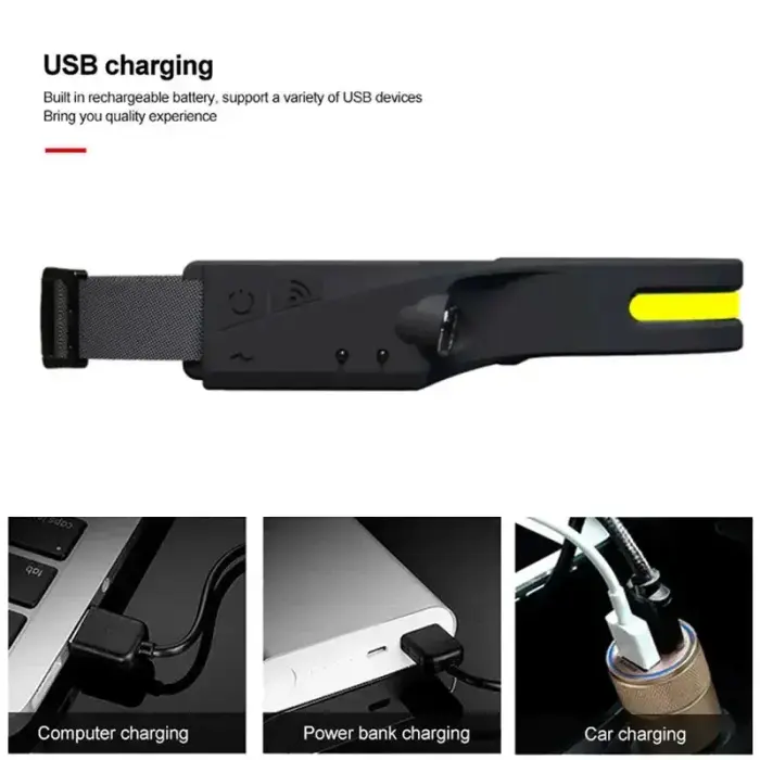 LED headlamp with IPX4 motion sensor USB-C 1200 mAh - black Фото num