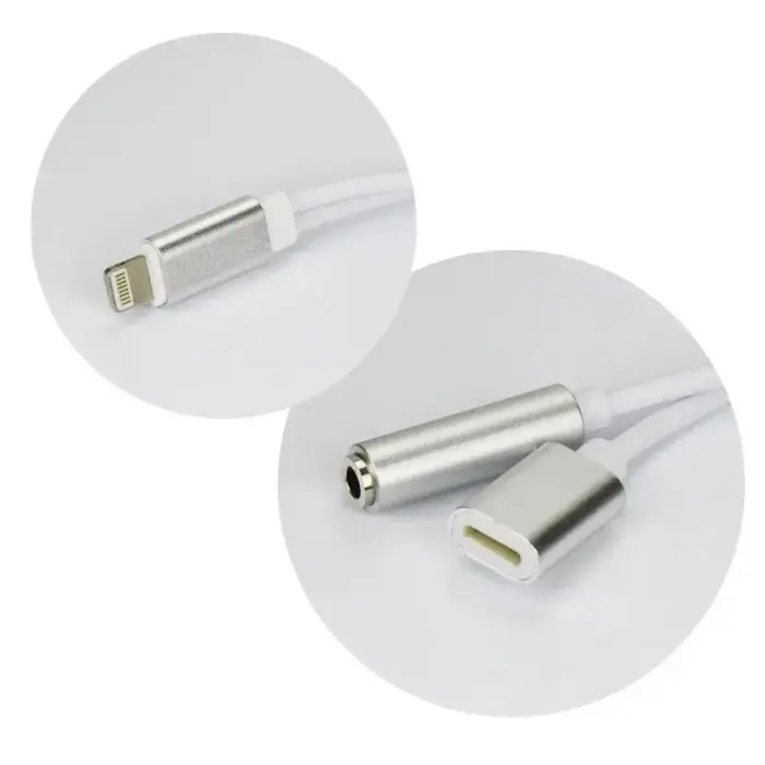 Adapter AUX 2in1 Lightning (male) to Lightning (female) / Jack 3,5 mm (female) silver Photo