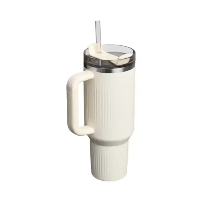 Termokrūze ar salmiņu The Quencher H2.0 Fluted Tumbler 1.18L glancētā krēmkrāsā  Foto 3