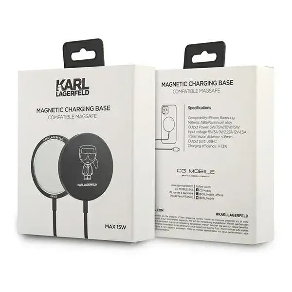 Karl Lagerfeld wireless induction charger (MagSafe compatible) 15W + USB Type C cable black (KF000566-0) Фото num