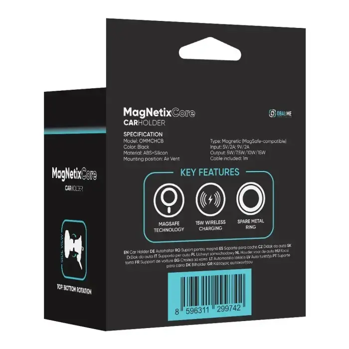 OBAL:ME MagNetix Core Wireless Car Charger Mount 15W Black Фото num