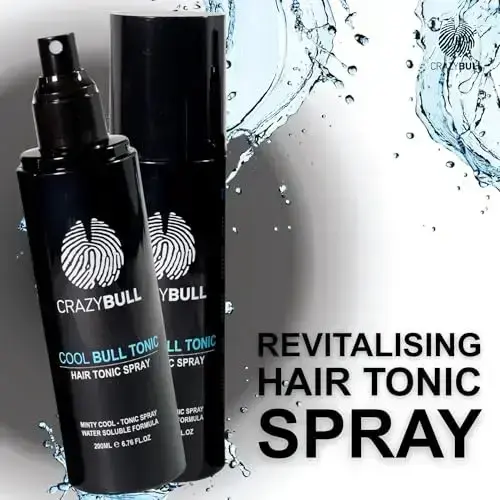 Crazy Bull Hair Tonic for Men - Cooling Hair Growth Spray with Castor Oil & Menthol - Hydrating Anti Frizz Heat Protection Spray for Oily & Dry Scalp  Photo