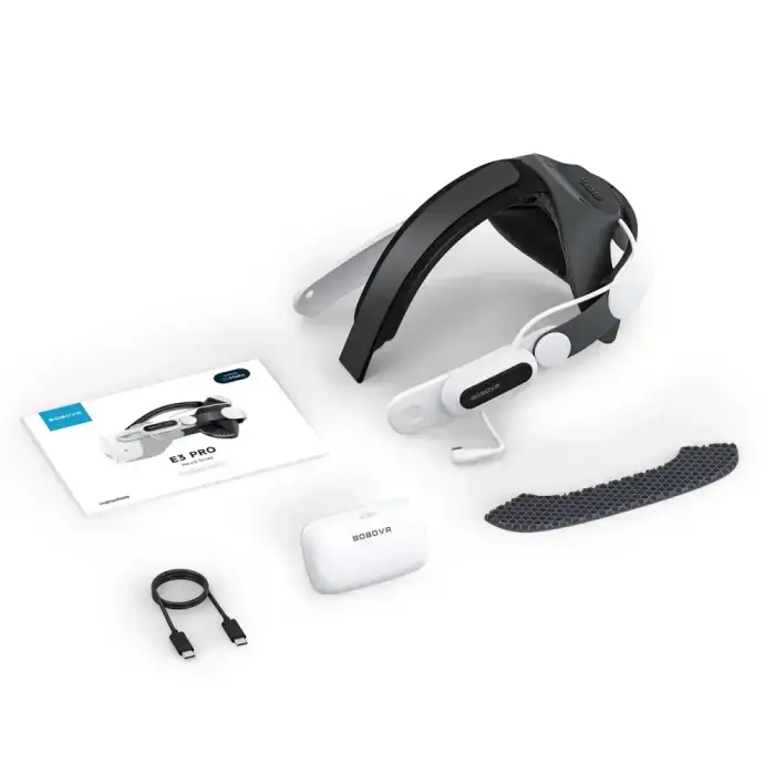 BoboVR E3 Pro Head Strap with Battery for Meta Quest 3 and 3S - White and Black Фото num