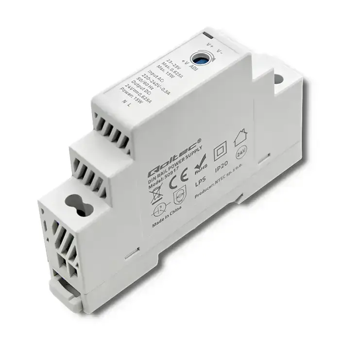 Qoltec DIN rail power supply | 15W | 24V | 0.625A | Gray Фото num