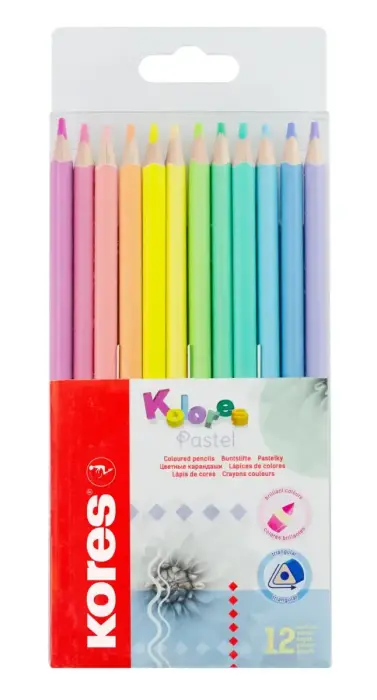 Krāsainie zīmuļi KORES KOLORES PASTEL, trīsstūrveida, 3mm, 12 pasteļkrāsas Фото num