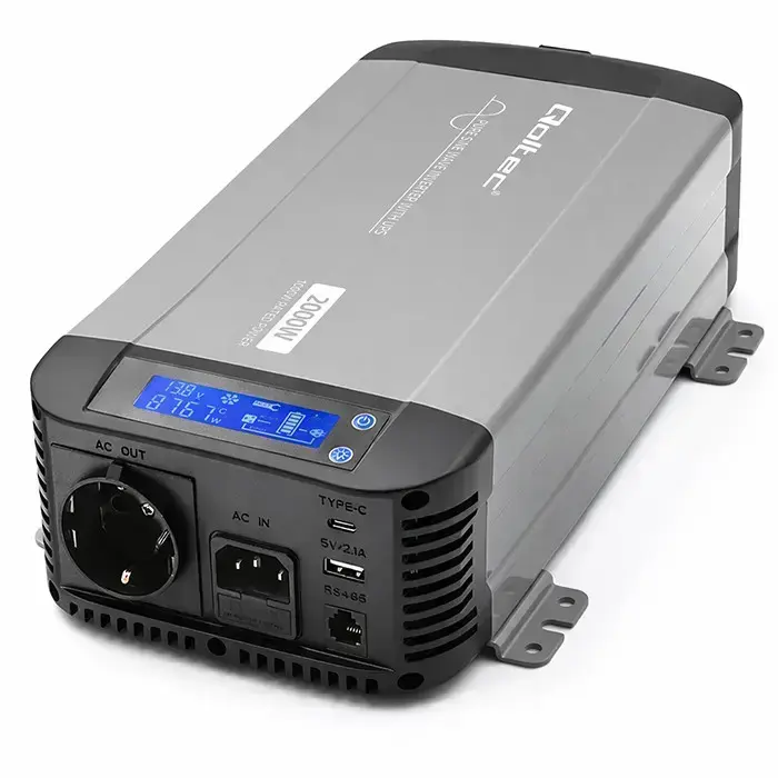 Qoltec Pure Sine Wave Inverter with UPS | 12V to 230V | 1000/2000W | LCD | USB | USB-C | Compatible with LiFePO4 GEL AGM  Foto 6