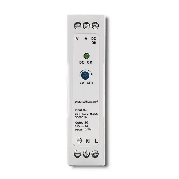 Qoltec DIN rail power supply | 24W | 24V | 1A | White | Slim Фото num