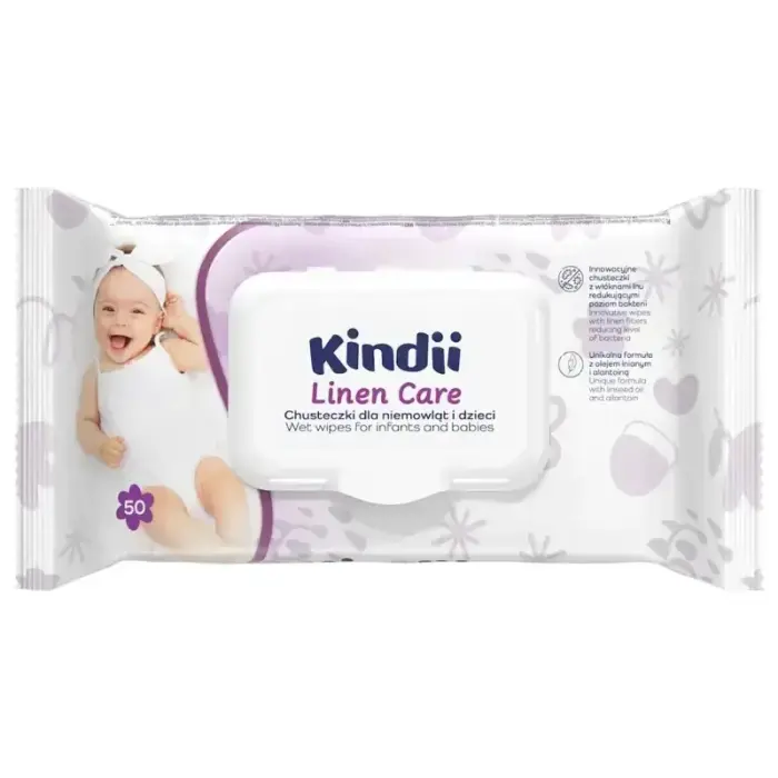 Mitrās salvetes mazuļiem Kindii Linen Care 50 gab. pop-up Foto 1