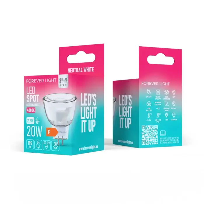 Forever Light LED Bulb G4 MR11 38° 2.2W 195lm 4000K 12V glass class F Фото num