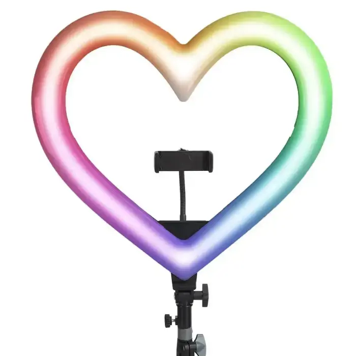 LED Ring Stream RGB lamp 10" with holder for mobile HEART + tripod JM26-10 black Фото num