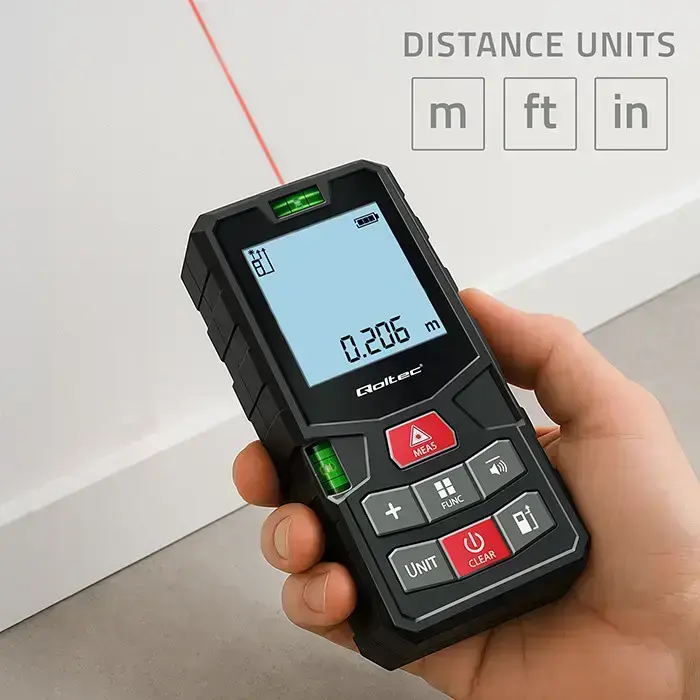 Qoltec High-Precision Laser Distance Meter with Bubble Level | LCD with backlight | 50m Foto 9
