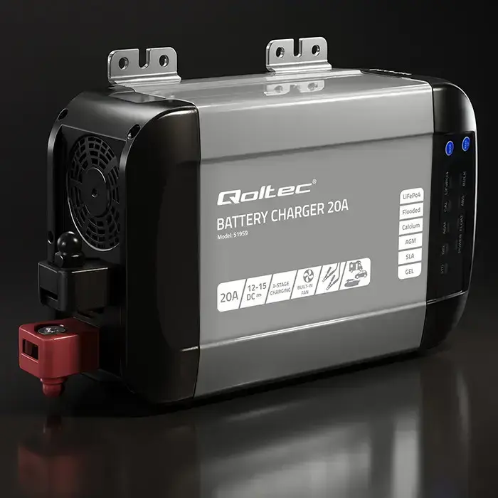 Qoltec Smart Monolith charger for LiFePO4 AGM GEL SLA batteries | 20A | 12V Photo