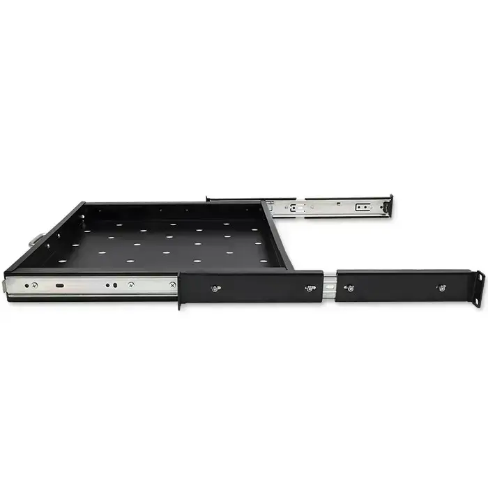 Qoltec Solid steel mount shelf with handle for RACK | 600*600 | Pull-out | Black Photo