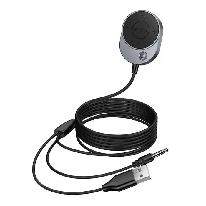 Wireless car receiver Hoco AUX Bluetooth with cable Jack 3,5 mm E150 metal gray Фото num
