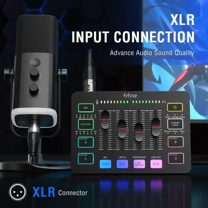 Fifine SC3 audio mikseris RGB | Straumēšana | XLR | 48V | Vokāls melns Foto 9