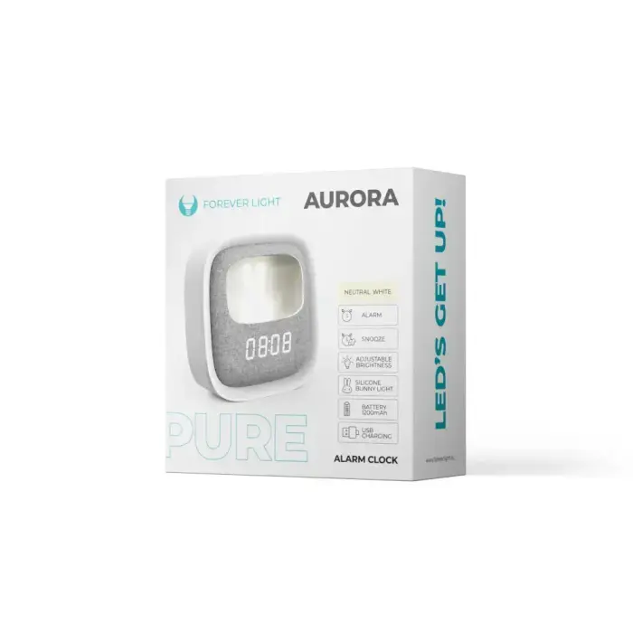 Alarm clock with LED Bunny night light PURE FNL-06 AURORA white square Forever Light Photo
