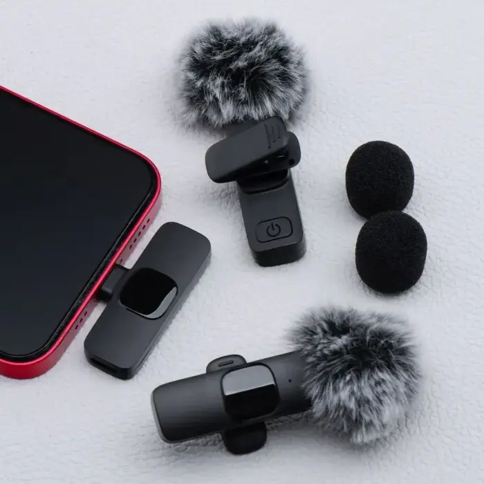 Wireless lavalier microphone Lightning double with long hair (2 in set) K1 black Photo
