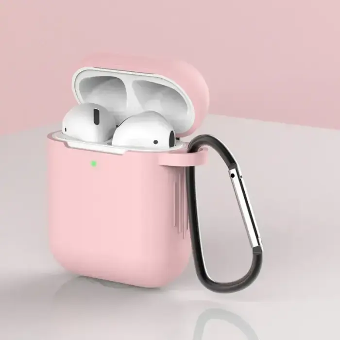 Case for AirPods 2 / AirPods 1 silicone soft case for headphones + keychain carabiner pendant pink (case D) Photo