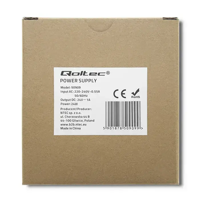 Qoltec DIN rail power supply | 24W | 24V | 1A | White | Slim Фото num