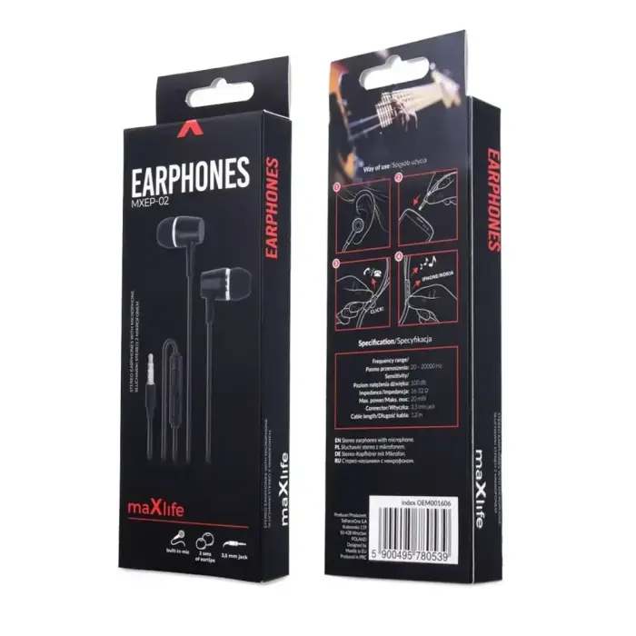 Maxlife wired earphones MXEP-02 jack 3,5mm black Photo