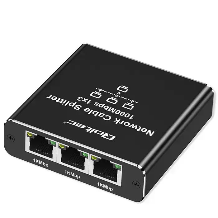 Qoltec Splitter Ethernet mini SWITCH 1x3 RJ45 | 1000Mb/s | USB-C | Aluminium Photo