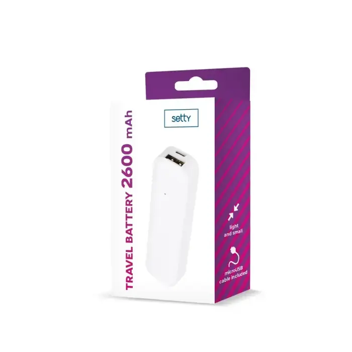 Setty mini ārējais akumulators (powerbank) | 2600 mAh | Micro USB | balts Foto 2