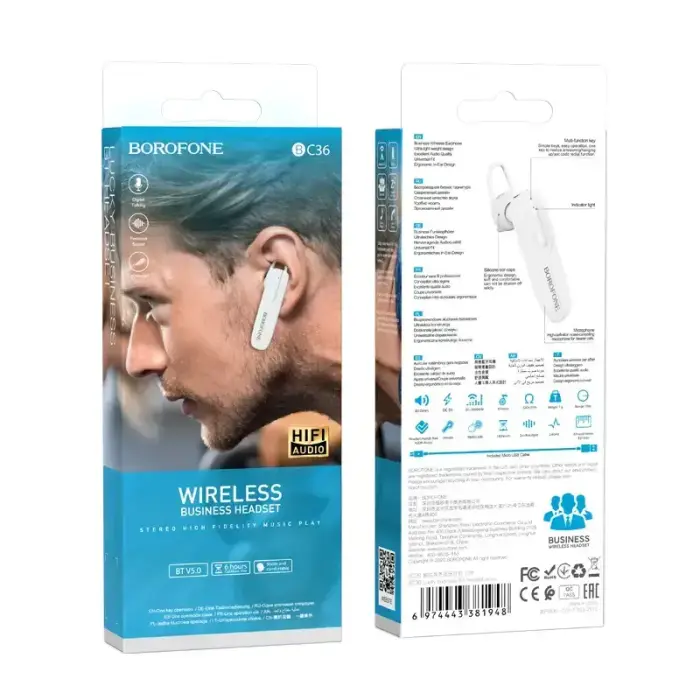 Borofone Bluetooth Headset BC36 Lucky White Фото num