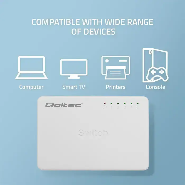 Qoltec Network SWITCH | 5 x RJ45 port | 1000Mbps | Fast Ethernet | LAN Photo