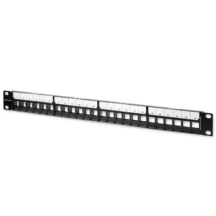 Qoltec Solid steel patch panel for 19'' rack | 24 ports | 1U | UTP | Black Photo