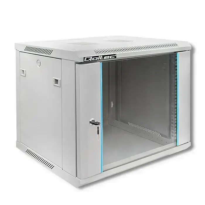 Qoltec RACK Cabinet 19" | 9U | 600 x 500 x 450 | Tempered doors | Hanging | Steel case | Lock | Grey Фото num